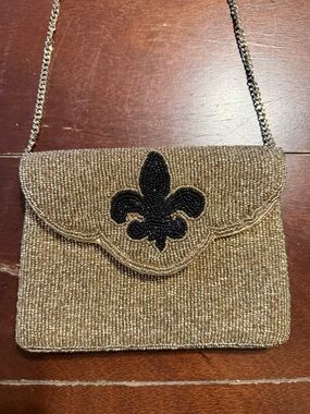 Gold Metallic Crossbody Gold and Black Bugle Beads